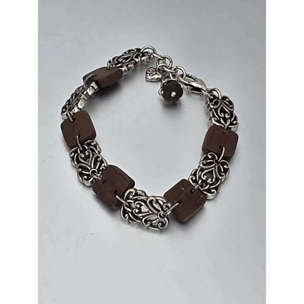 BRIGHTON‎ Panel Bracelet Sequoia Wood Scrollwork Silver Plated 8" FREE $HIP!!